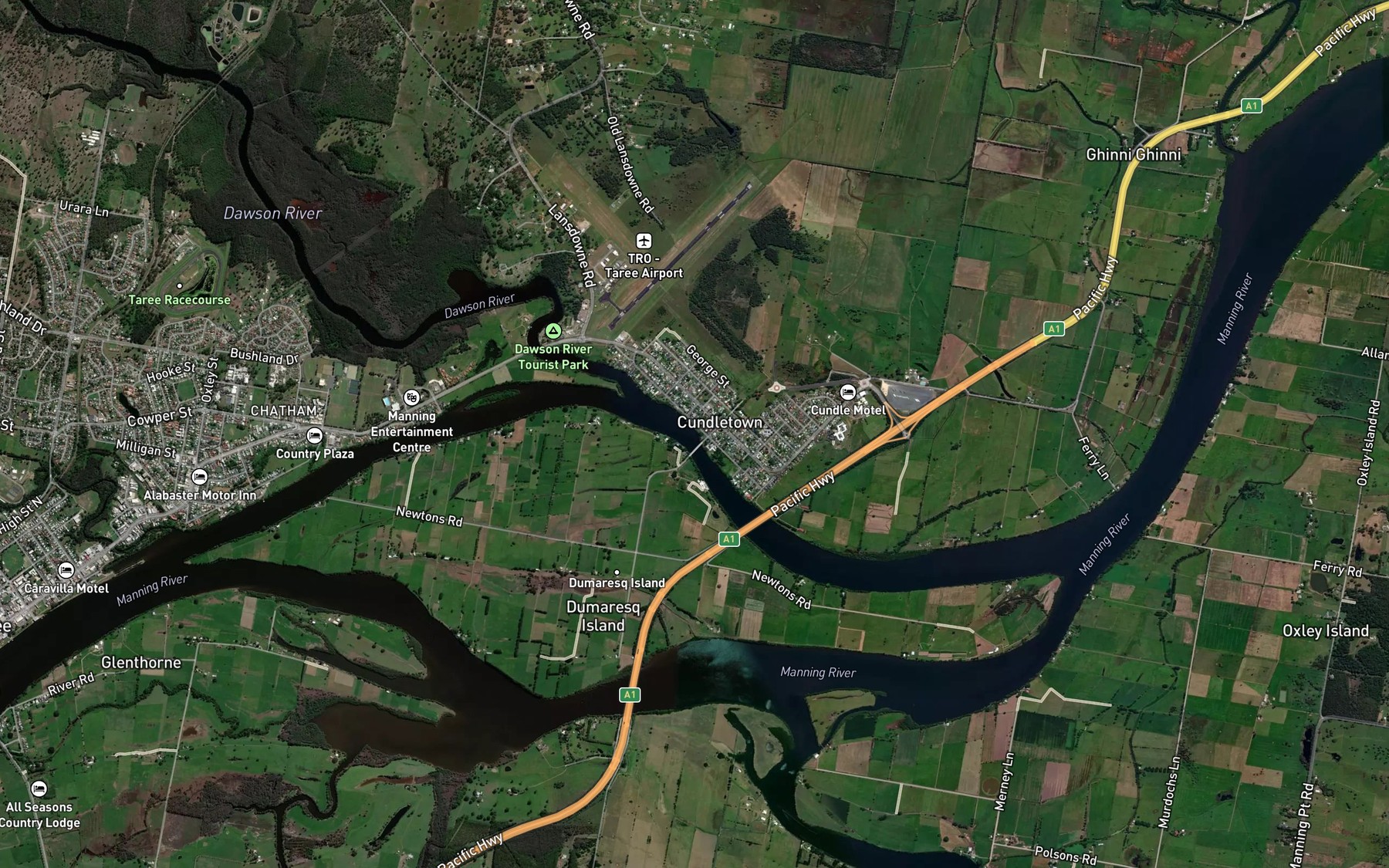 Satellite map of the Dawson River