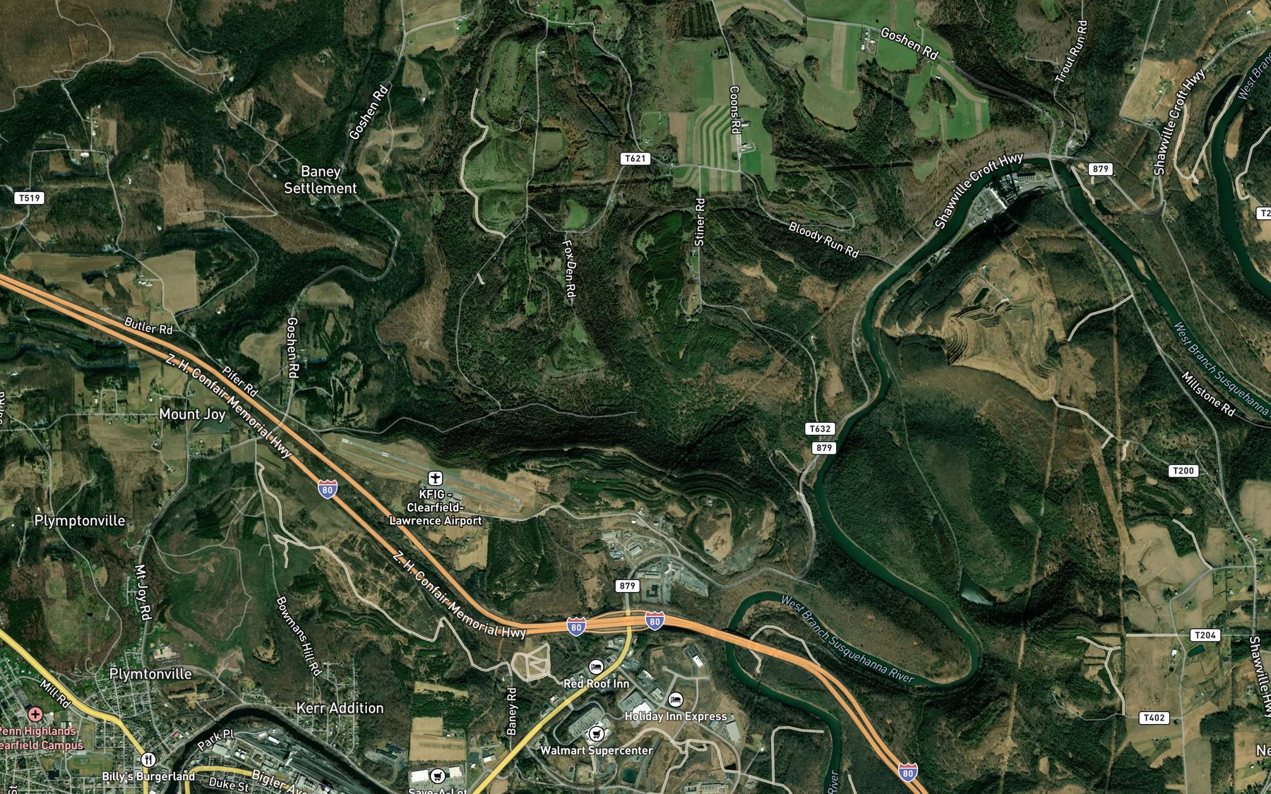 Satellite map of the Flegals Run
