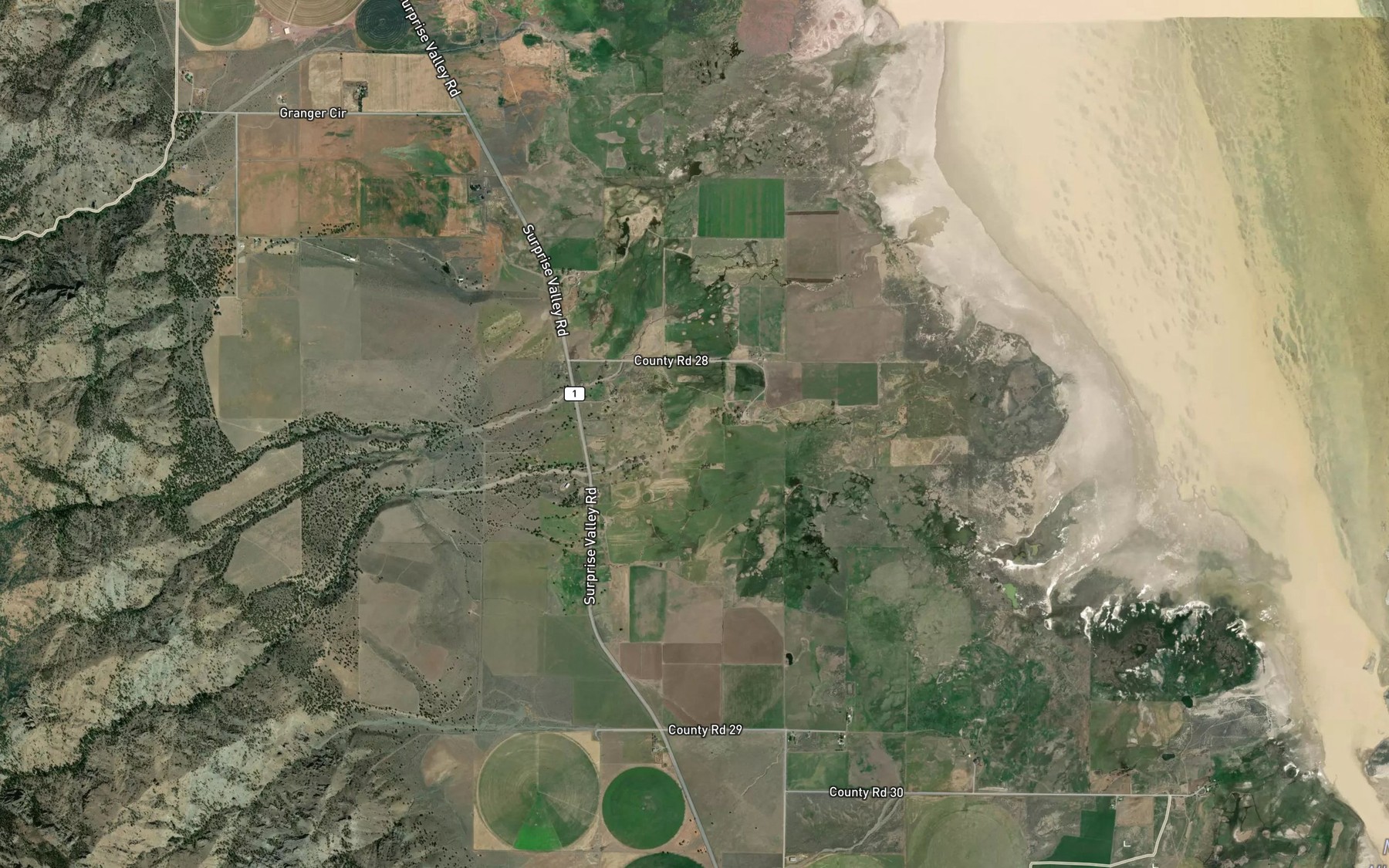 Satellite map of the Milk Creek