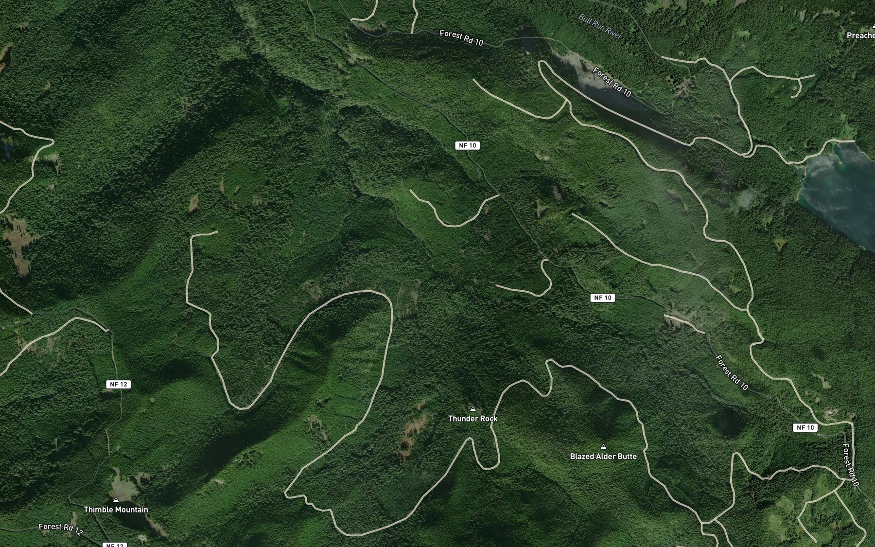 Satellite map of the Hickman Creek