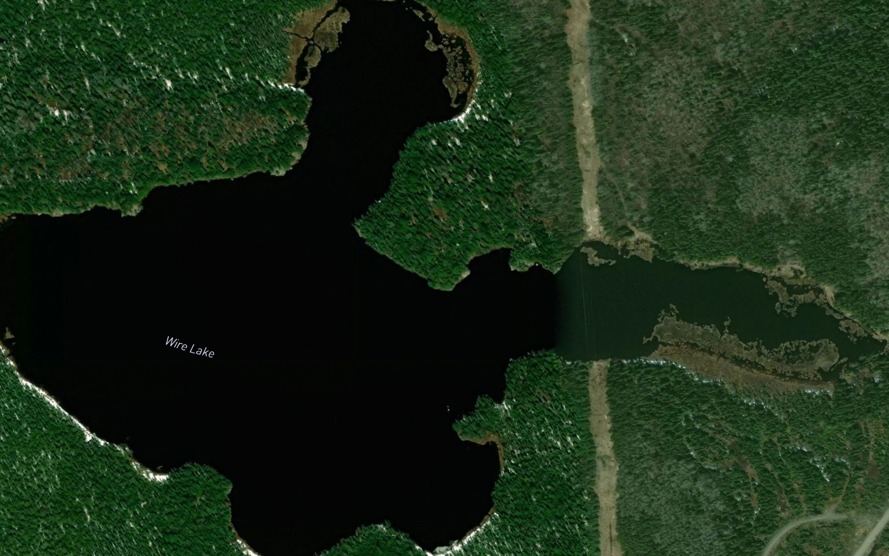 Satellite map of the Wire Lake