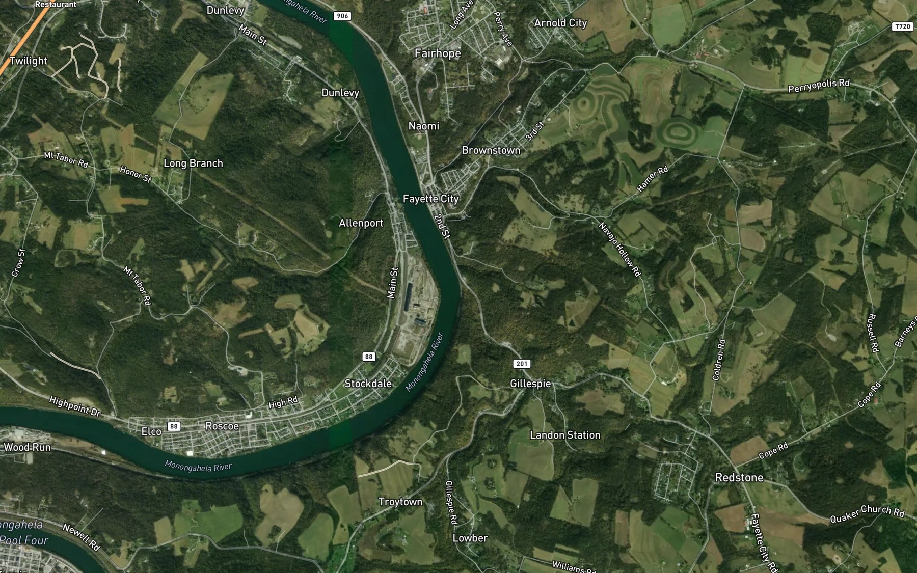 Satellite map of the Little Redstone Creek