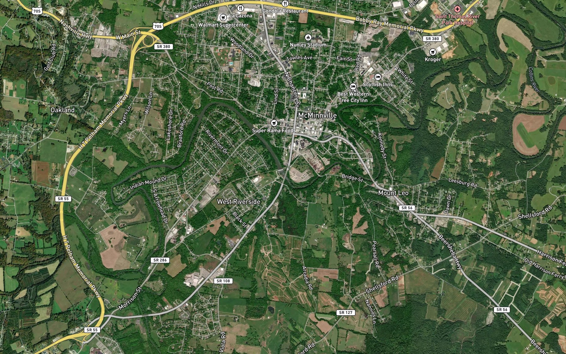 Satellite map of the Peppers Creek