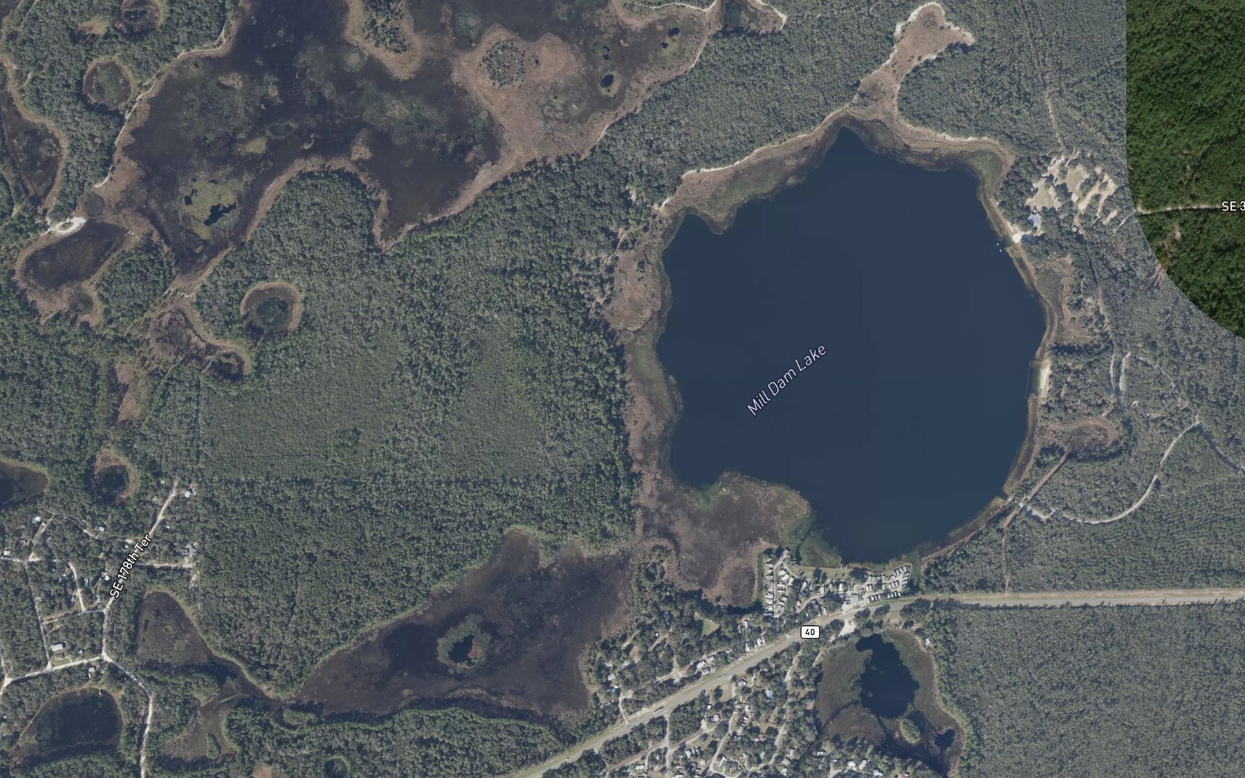 Satellite map of the Mill Dam Lake