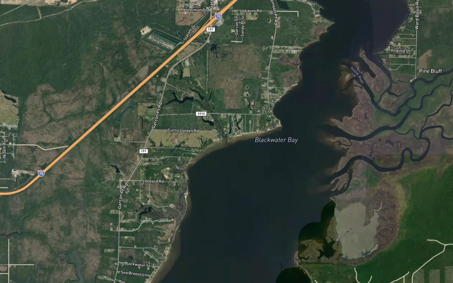 Satellite map of the Jakes Bayou