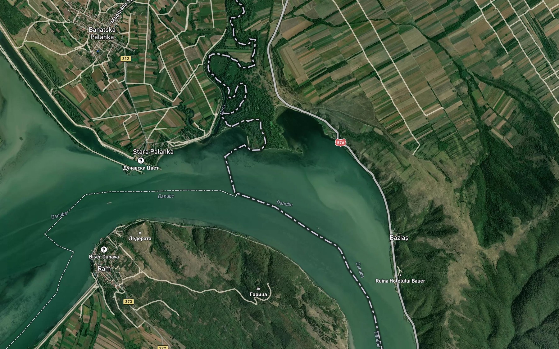 Satellite map of the Danube