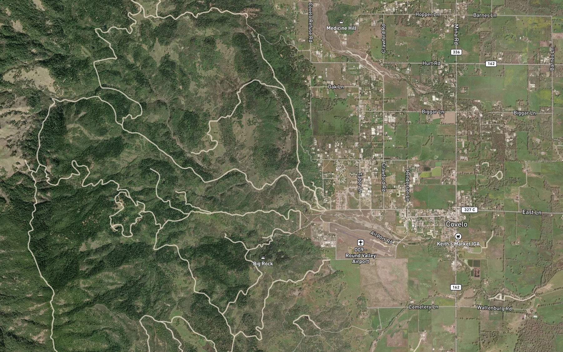Satellite map of the Little Valley Creek
