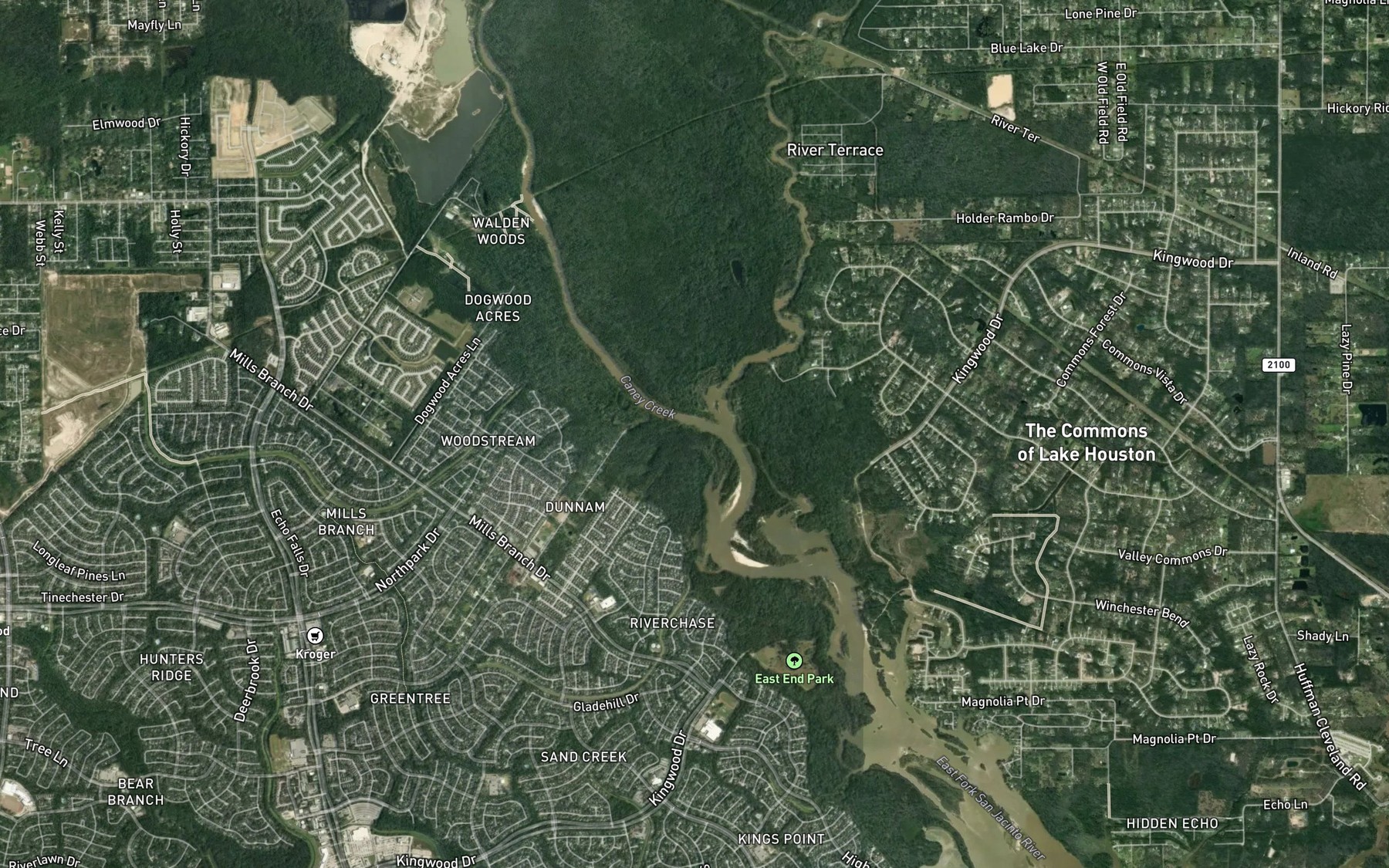 Satellite map of the Caney Creek