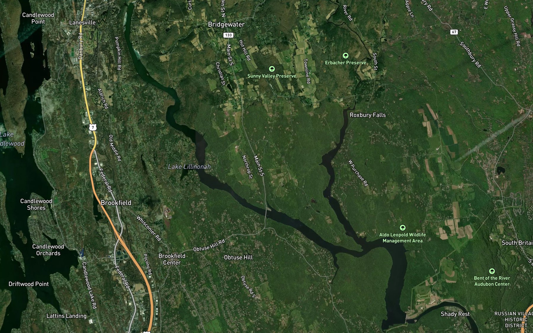 Satellite map of the Lake Lillinonah