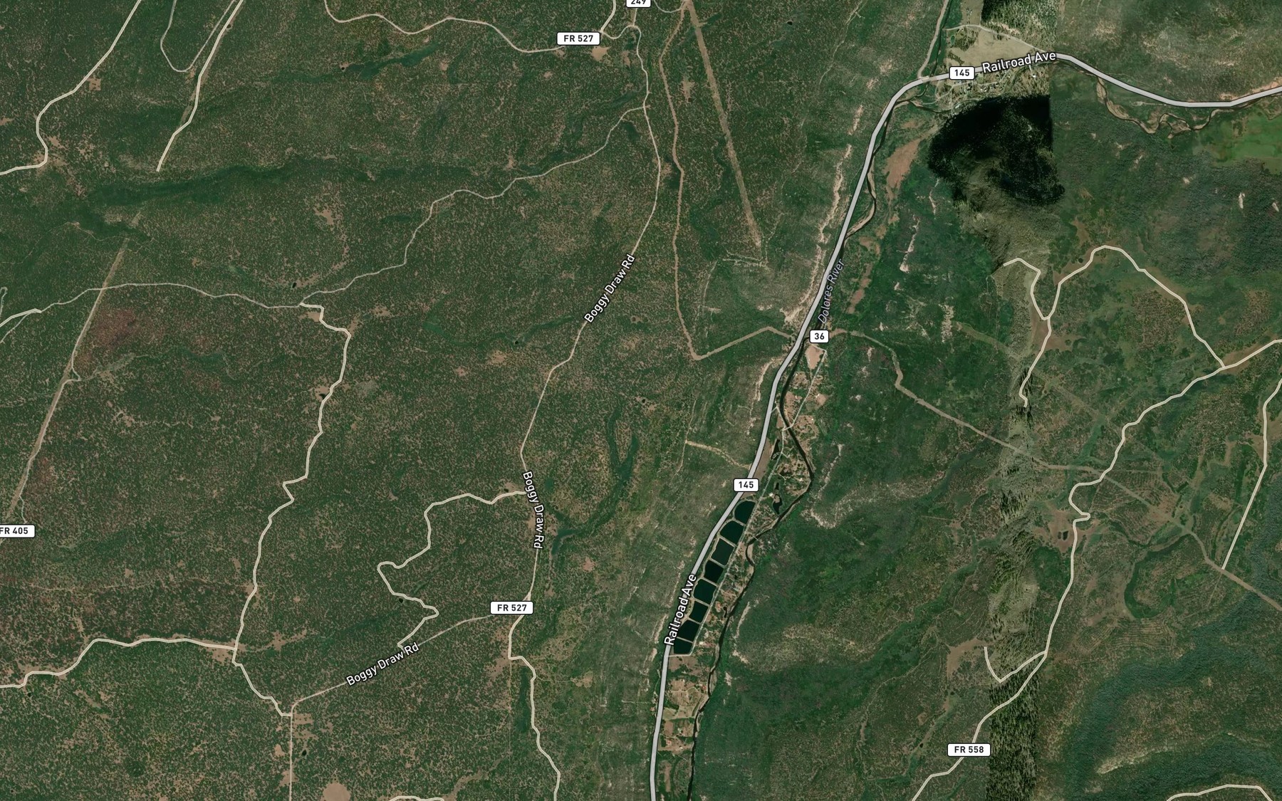 Satellite map of the Tom Number Two Reservoir