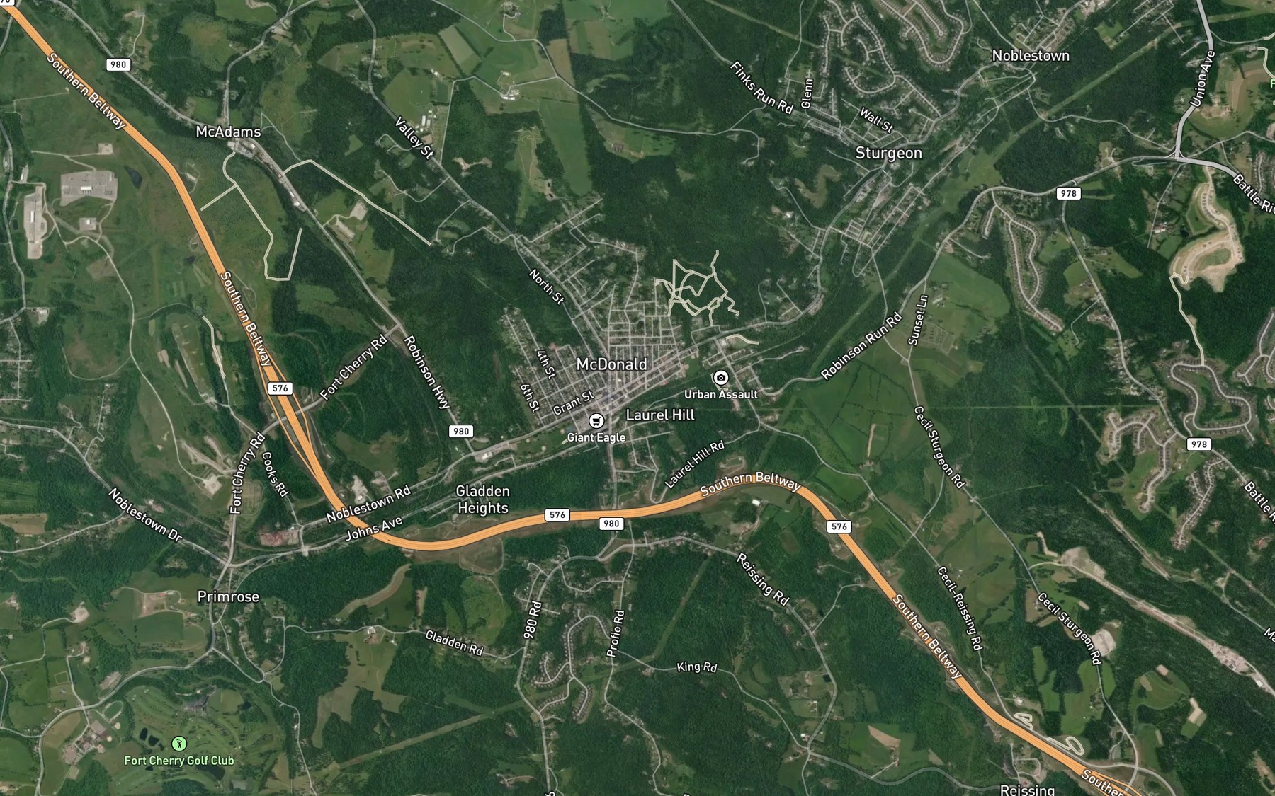 Satellite map of the Robb Run
