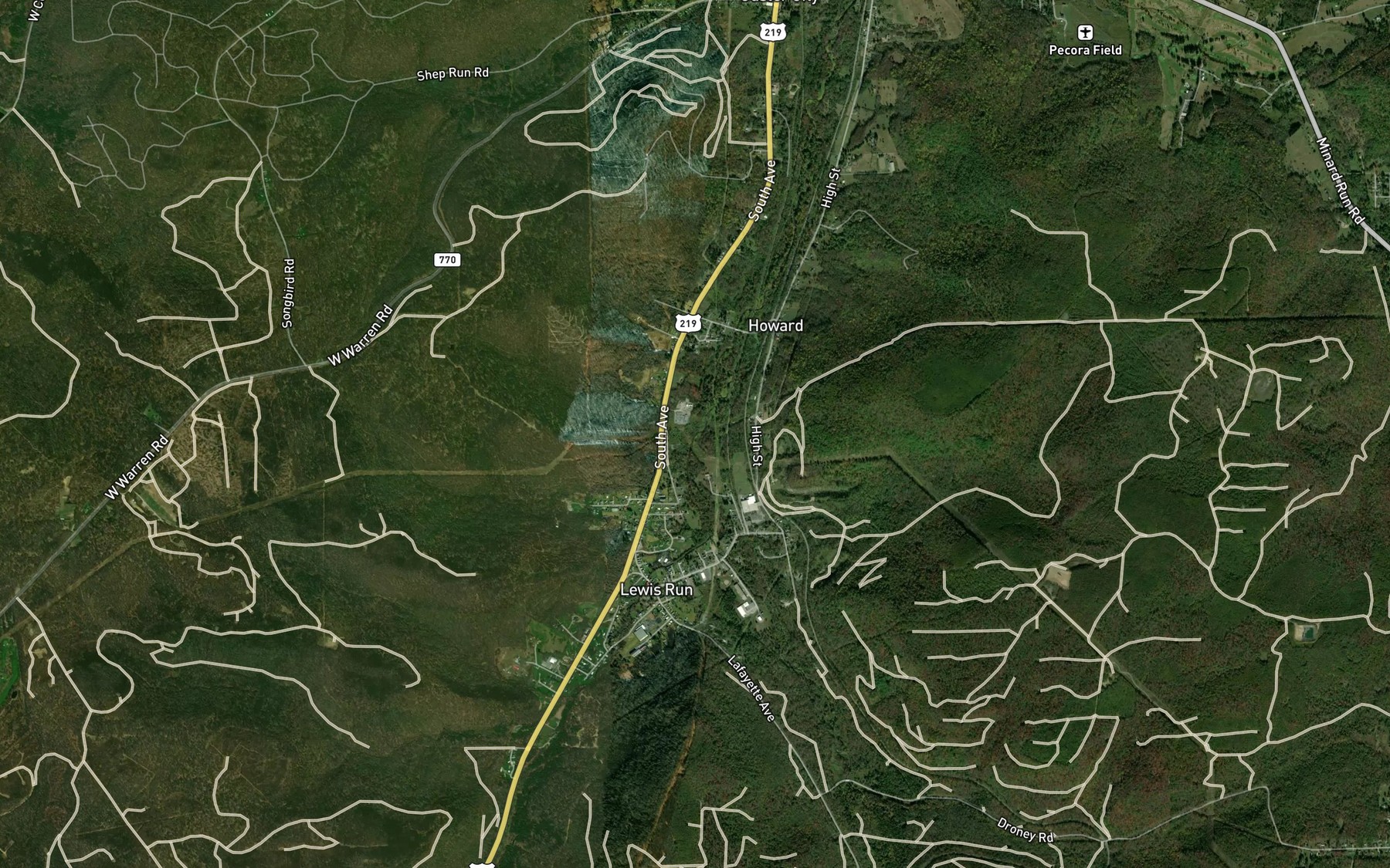 Satellite map of the Watrous Run