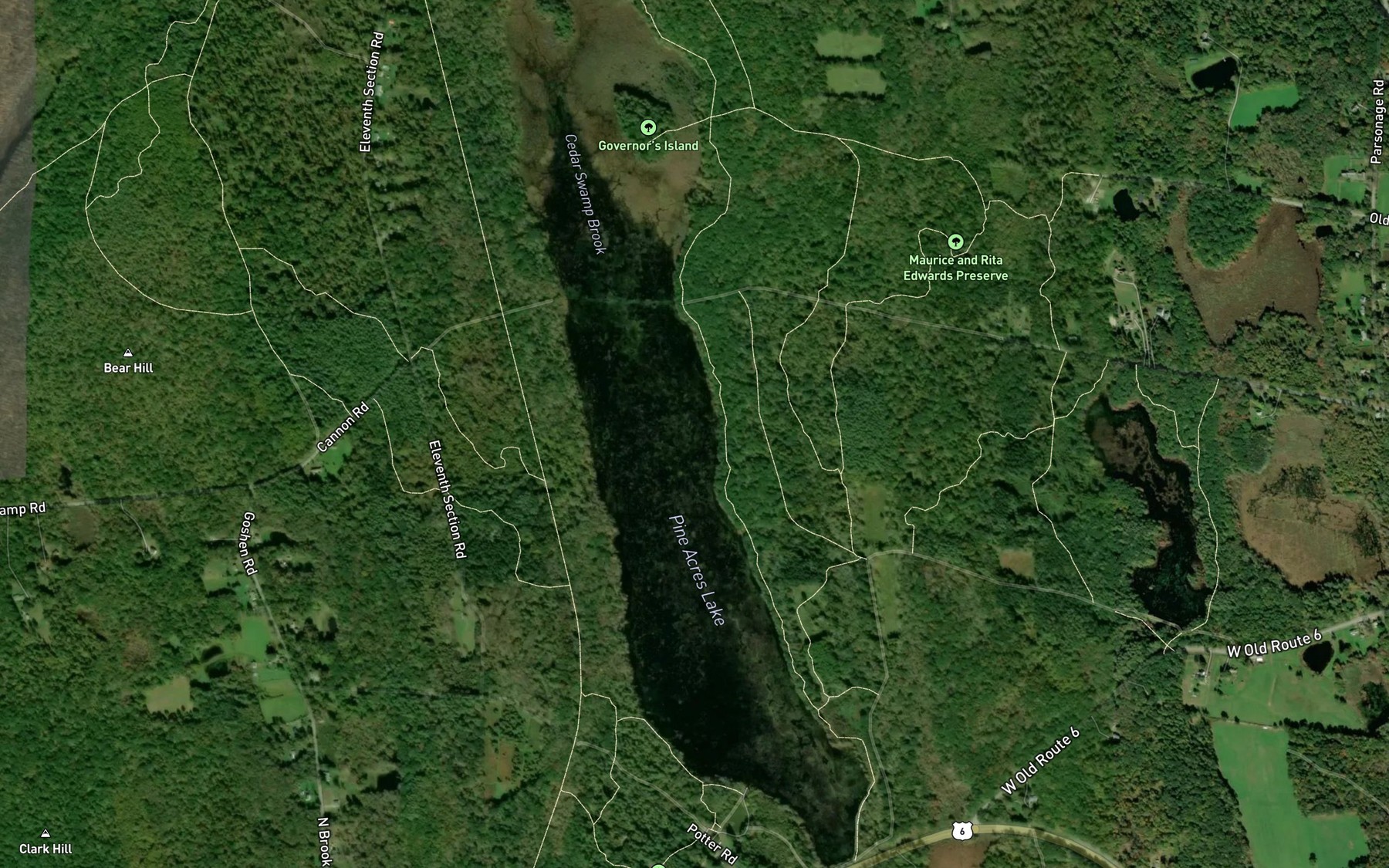 Satellite map of the Pine Acres Lake