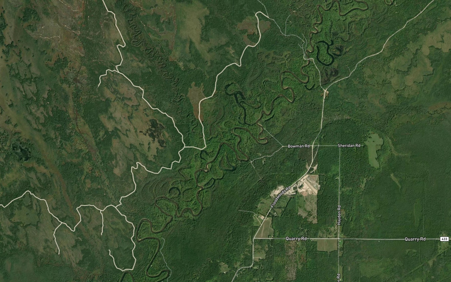 Satellite map of the Little Duck Creek