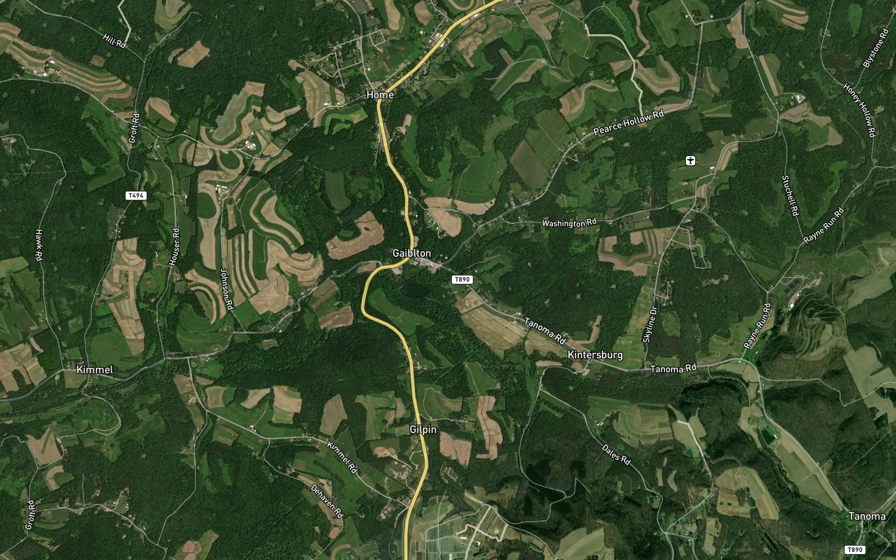 Satellite map of the Brush Run