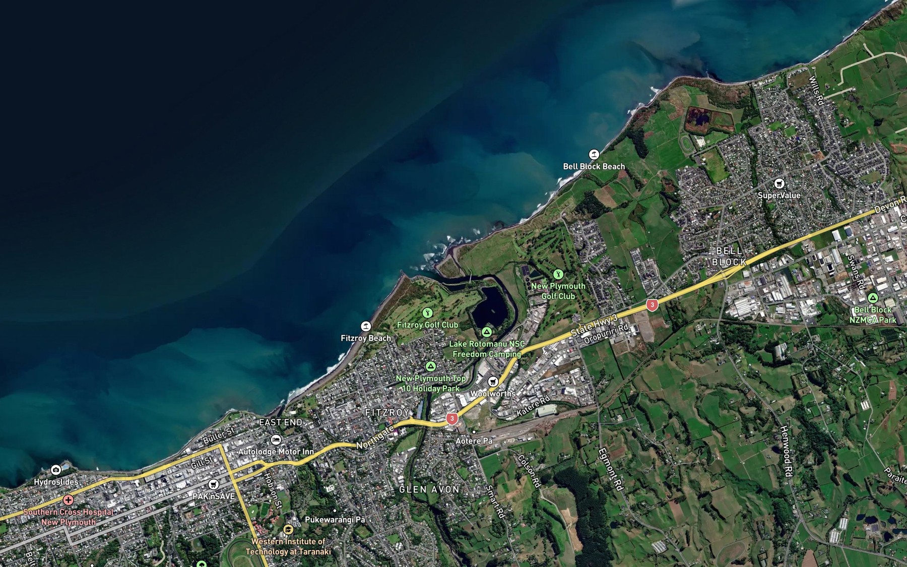 Satellite map of the Mangaone Stream