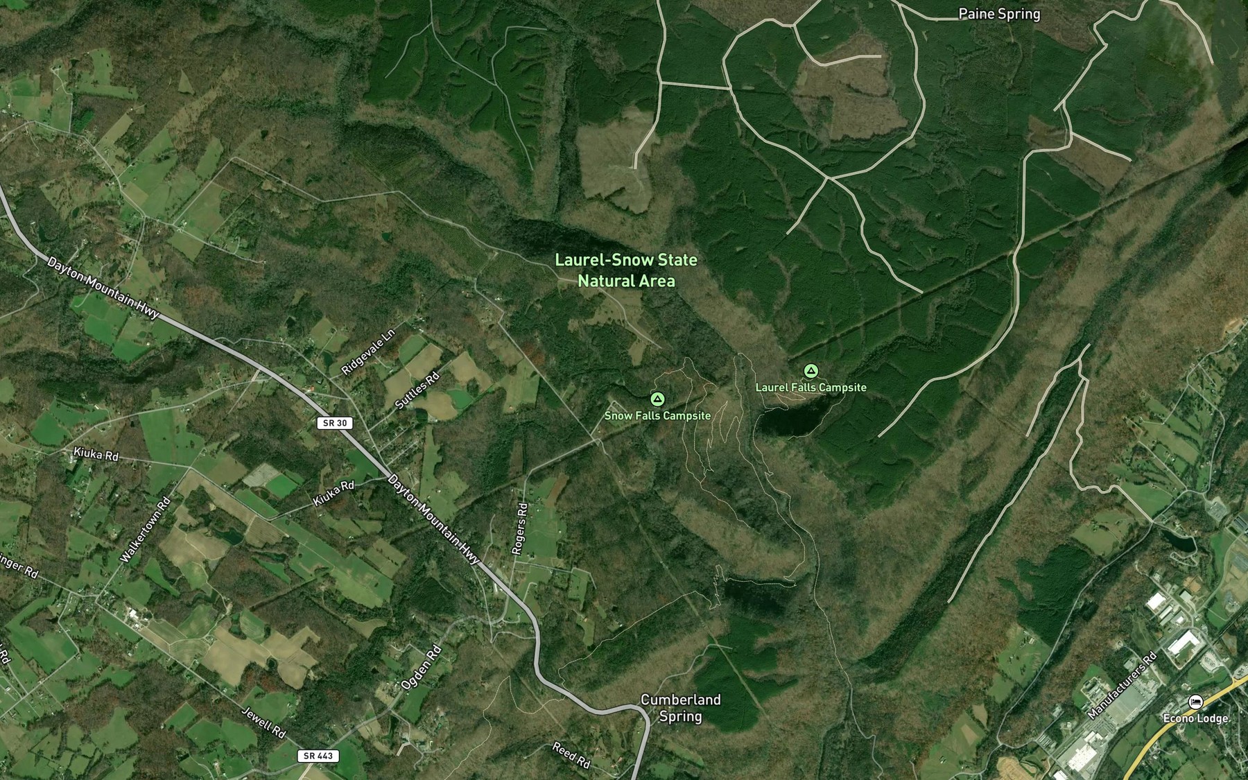 Satellite map of the Tigues Creek