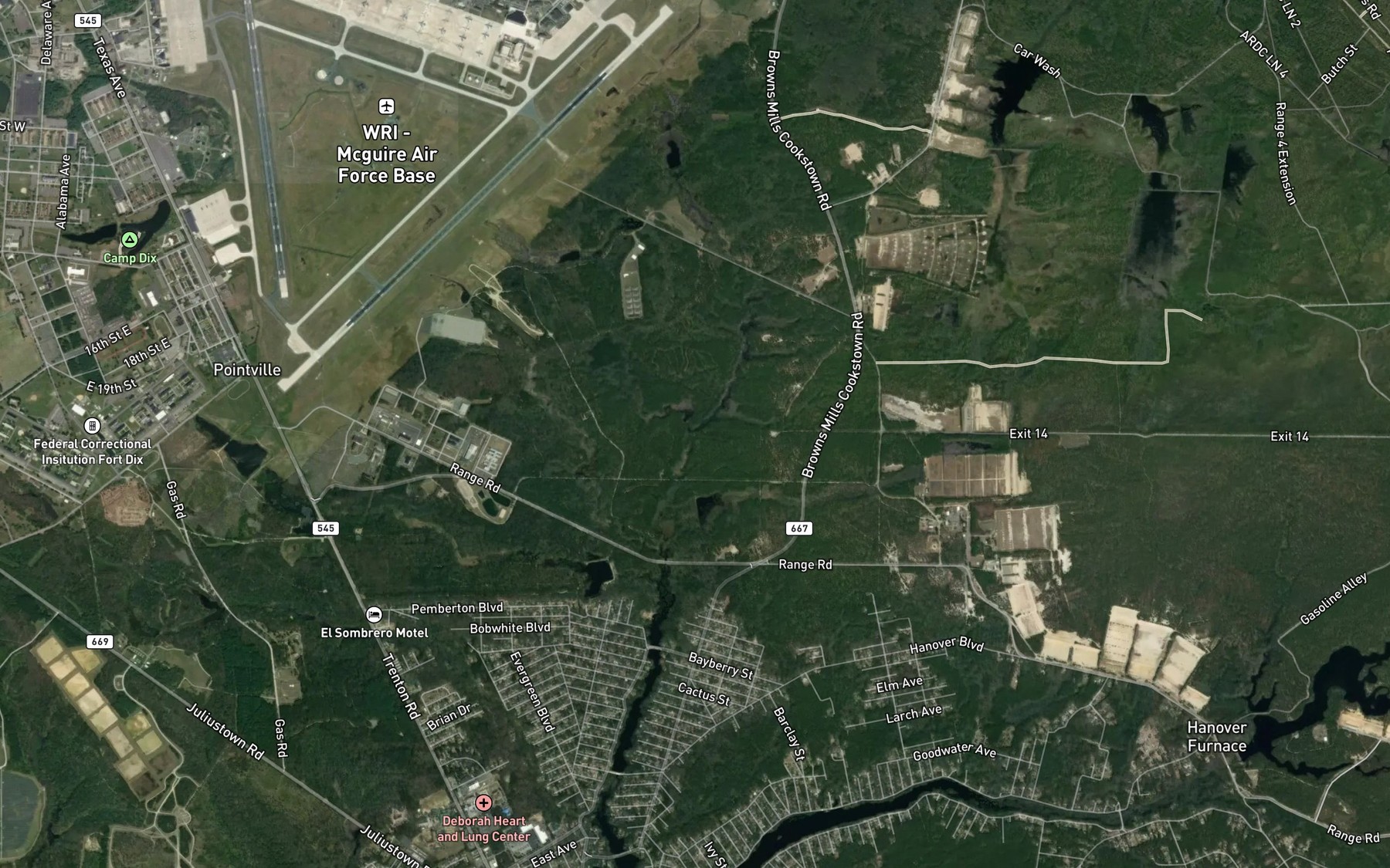 Satellite map of the Bowkers Run