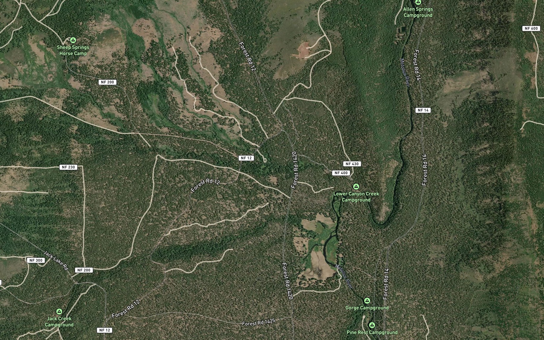 Satellite map of the Brush Creek