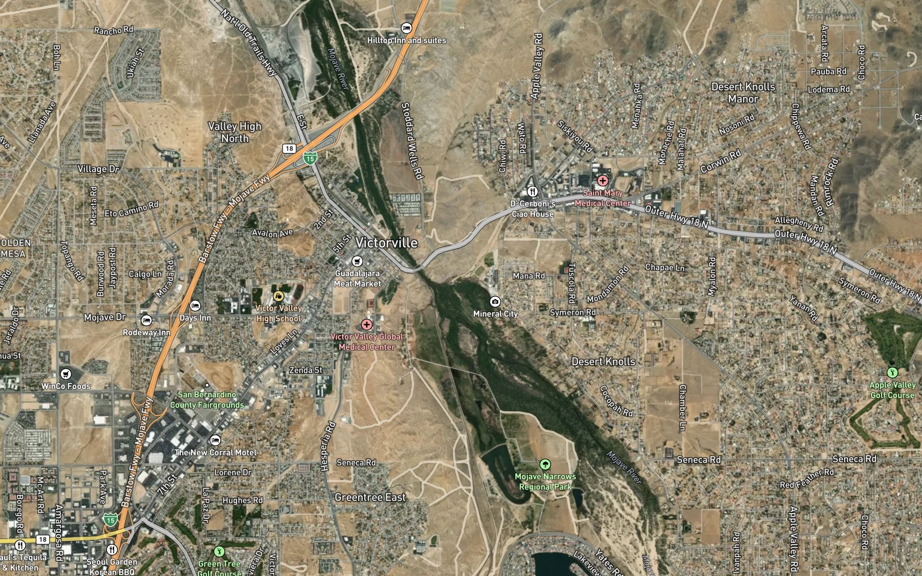 Satellite map of the Desert Knolls Wash