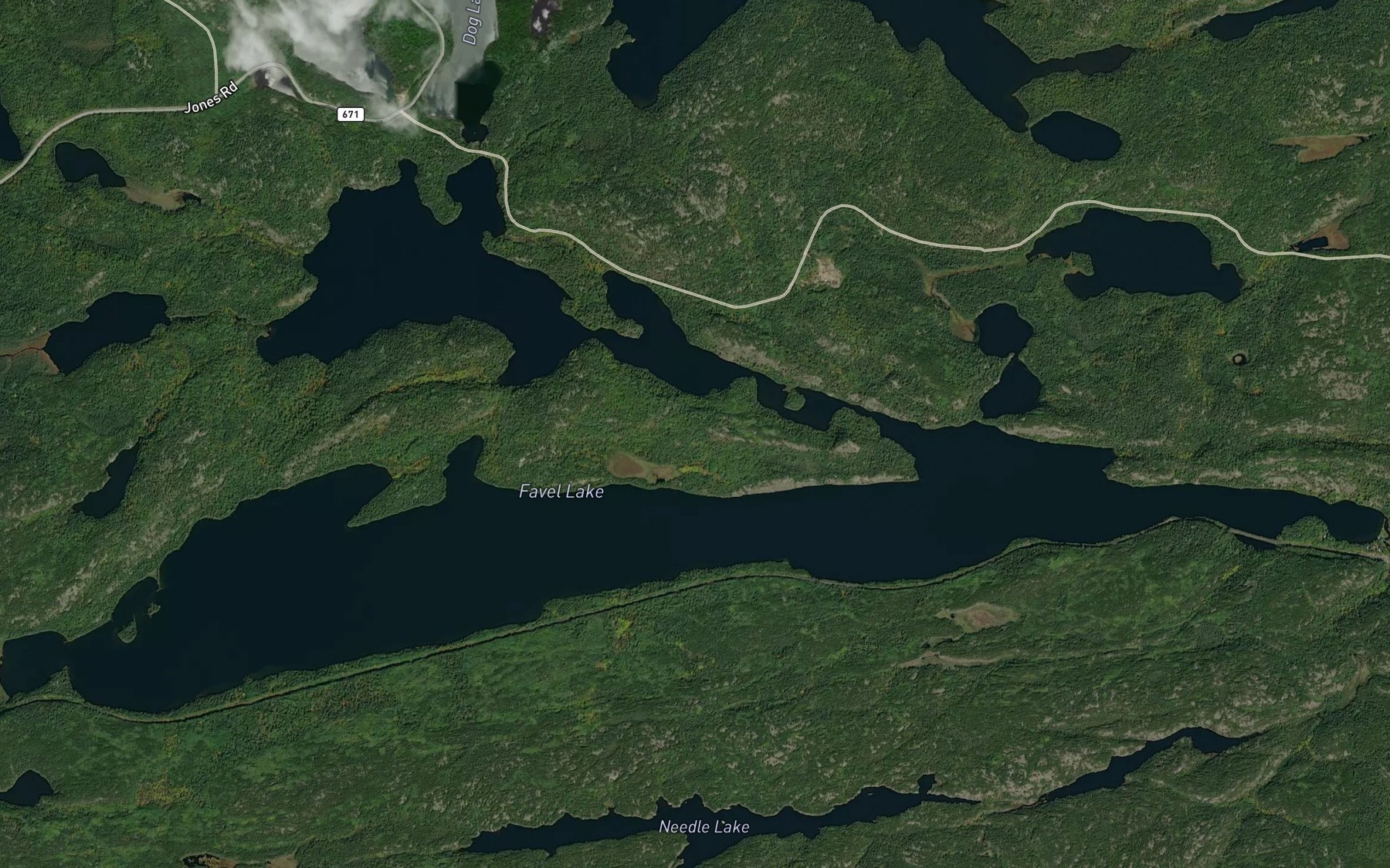 Satellite map of the Favel Lake