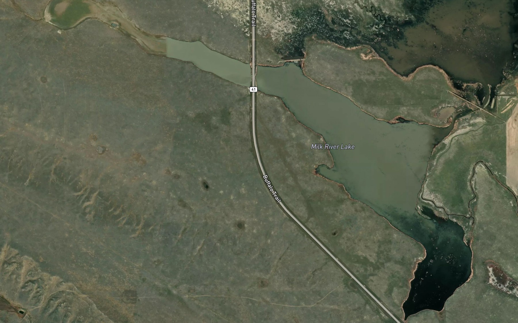 Satellite map of the Milk River Lake