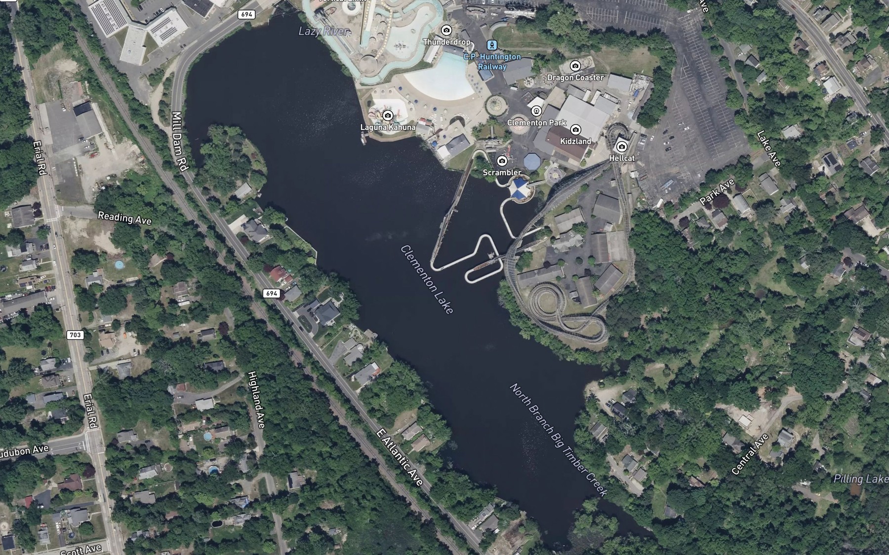 Satellite map of the Clementon Lake