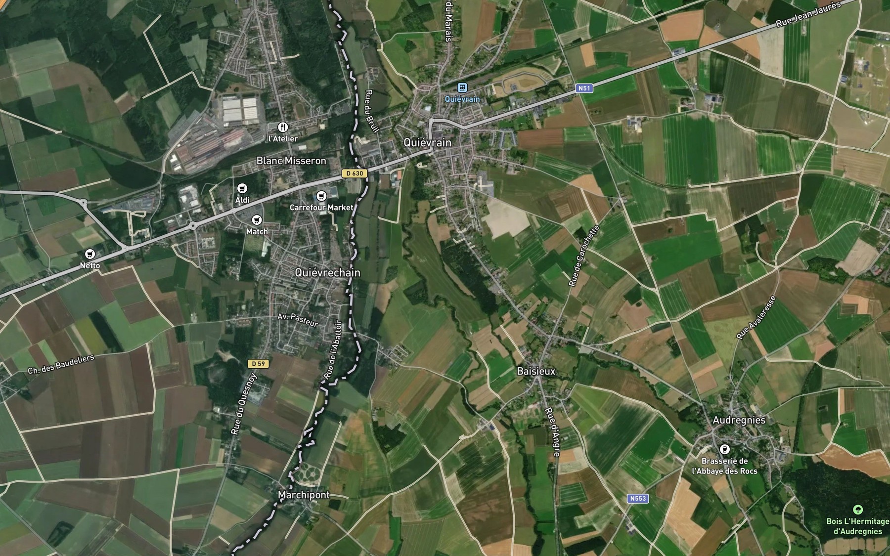 Satellite map of the Petite Honnelle