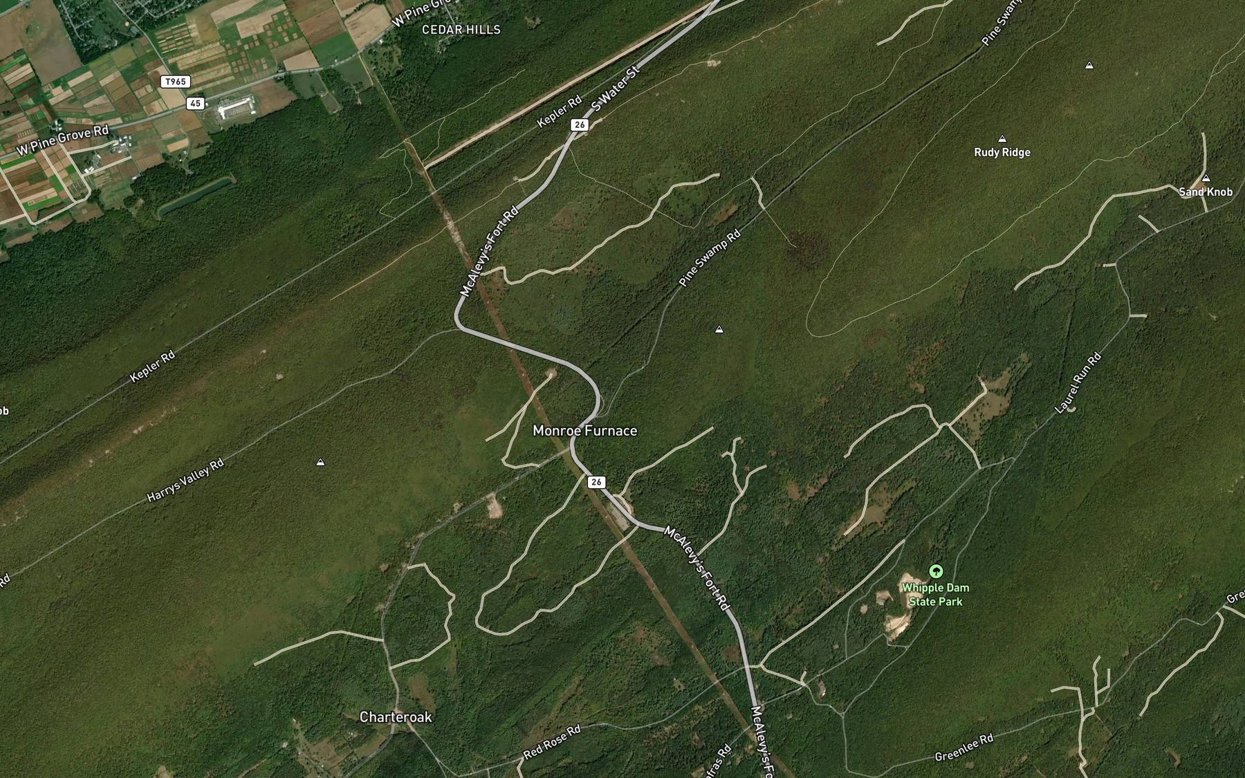Satellite map of the Roaring Run