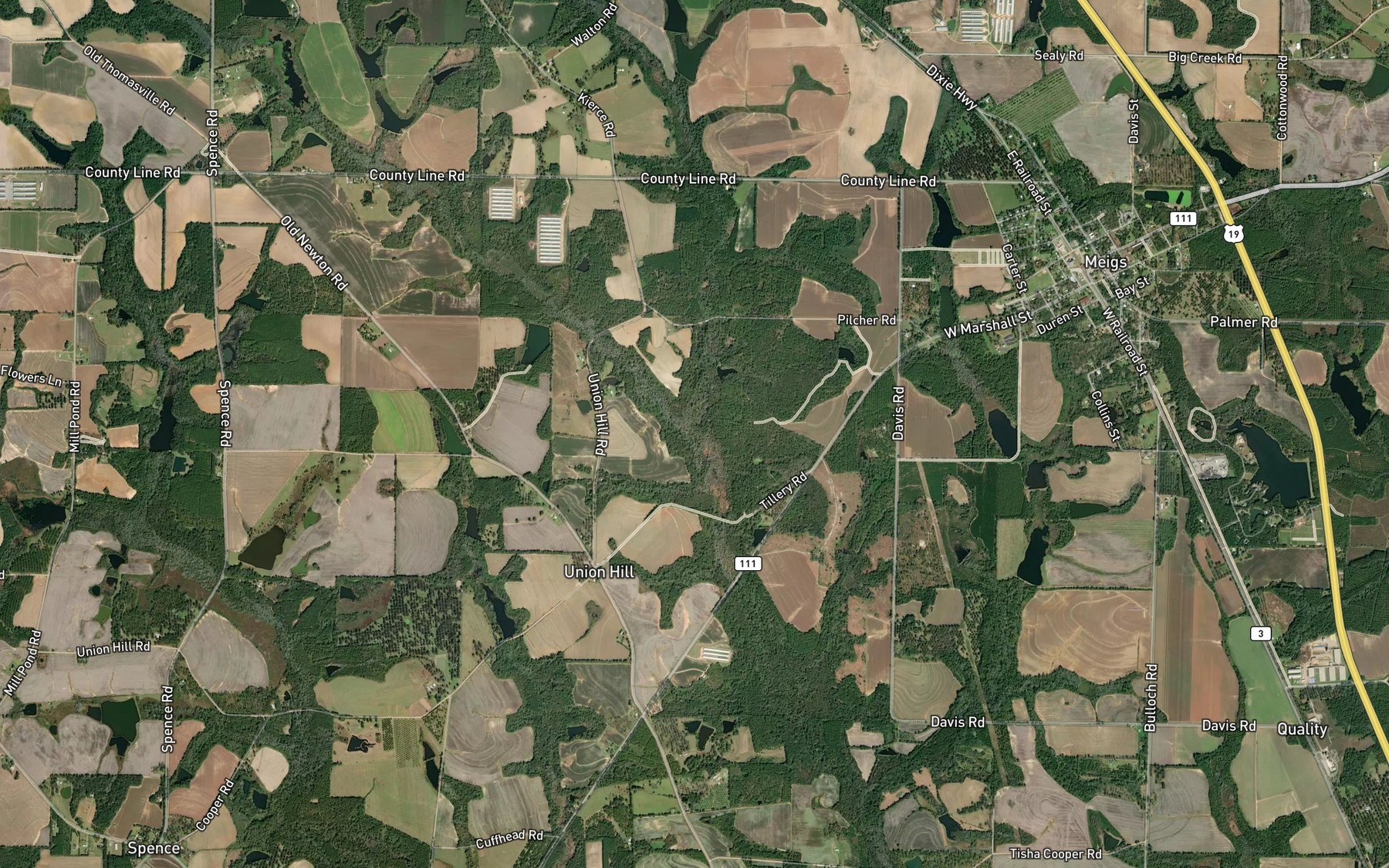Satellite map of the Pilcher Creek