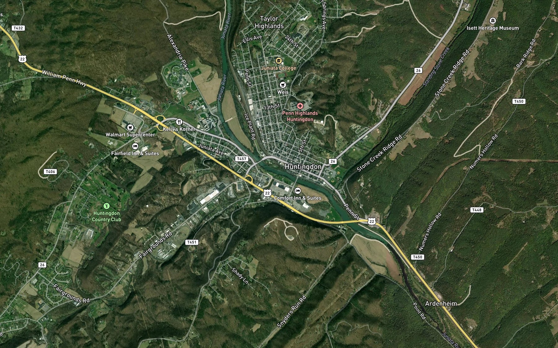 Satellite map of the Crooked Creek