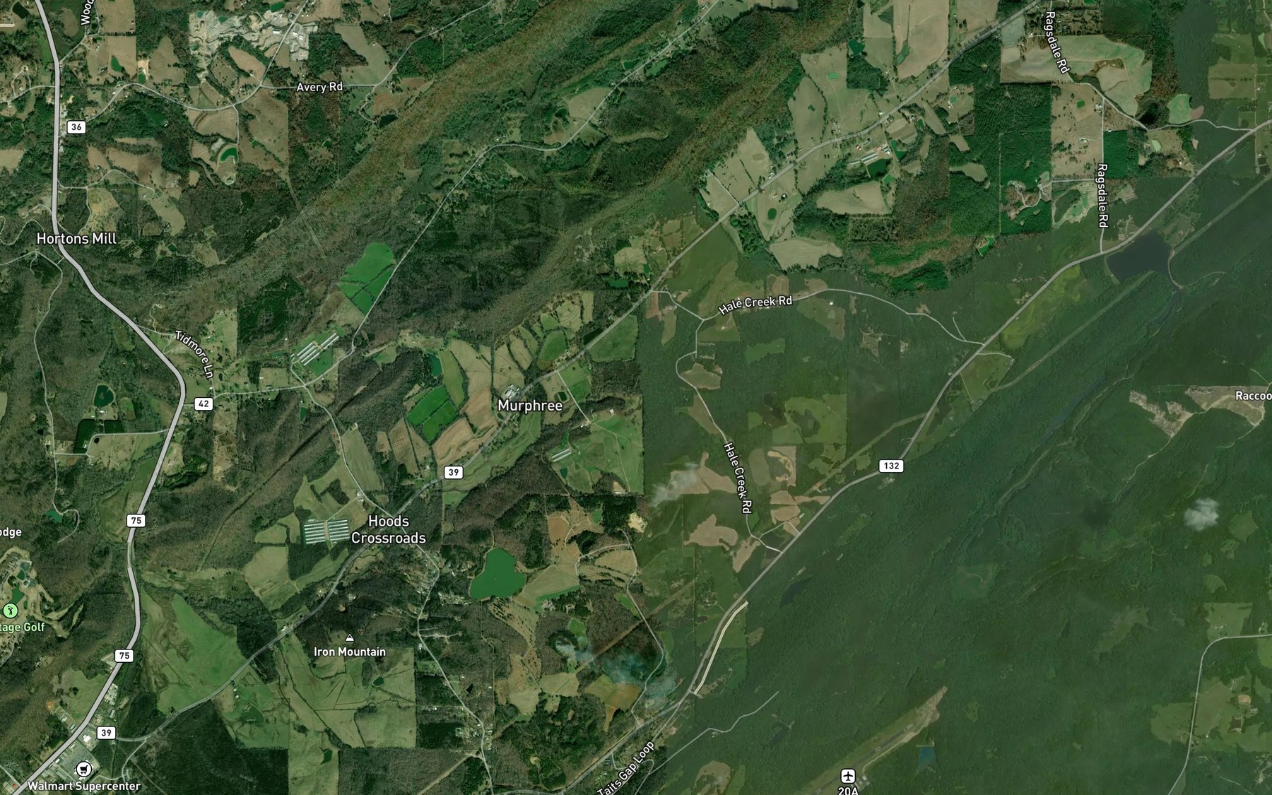 Satellite map of the Hoods Creek