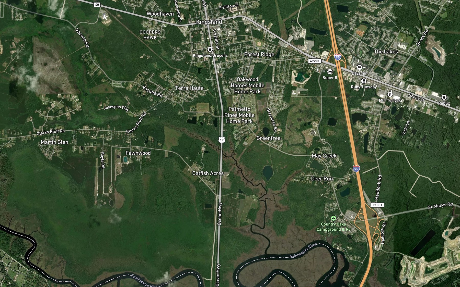 Satellite map of the Little Catfish Creek