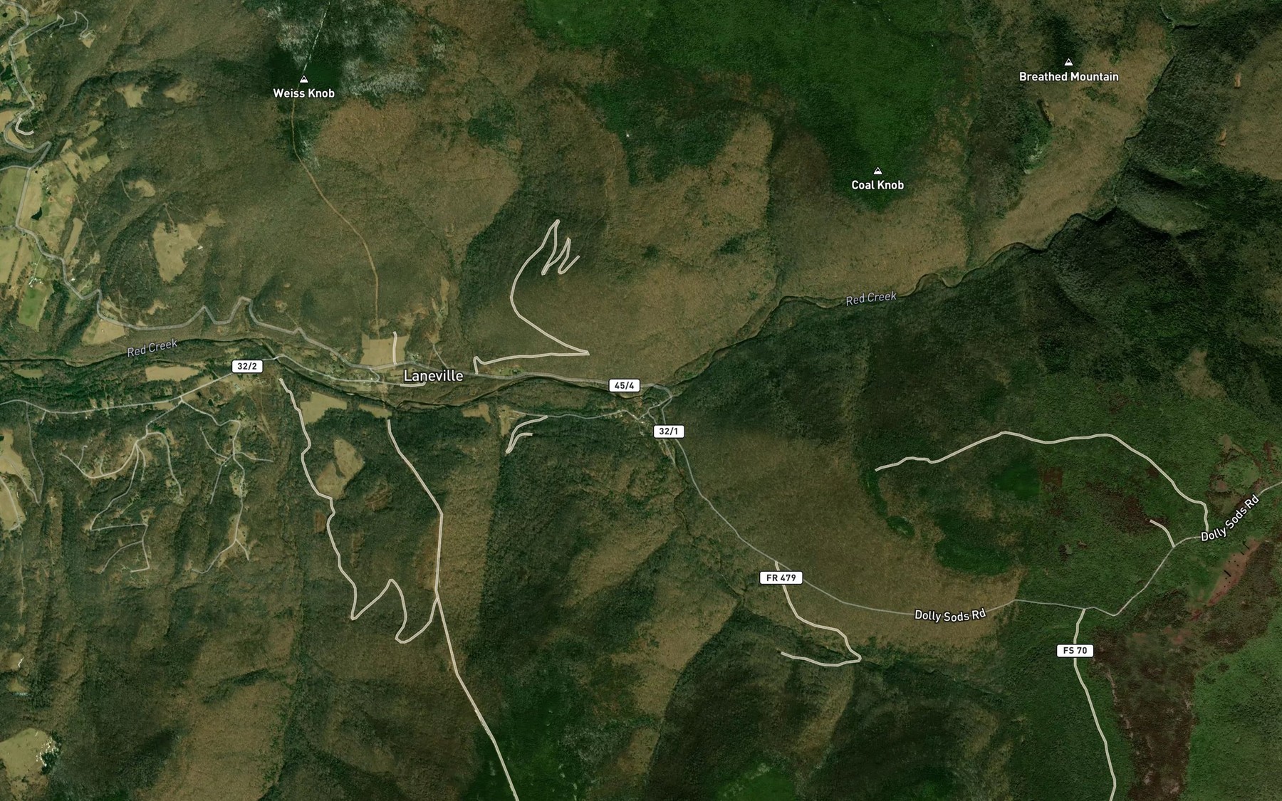 Satellite map of the South Fork Red Creek