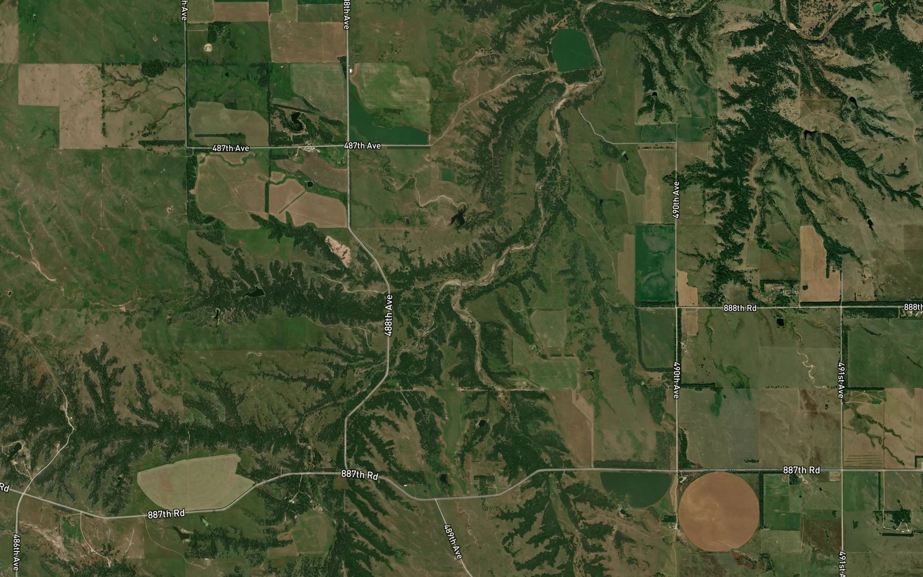 Satellite map of the Honey Creek