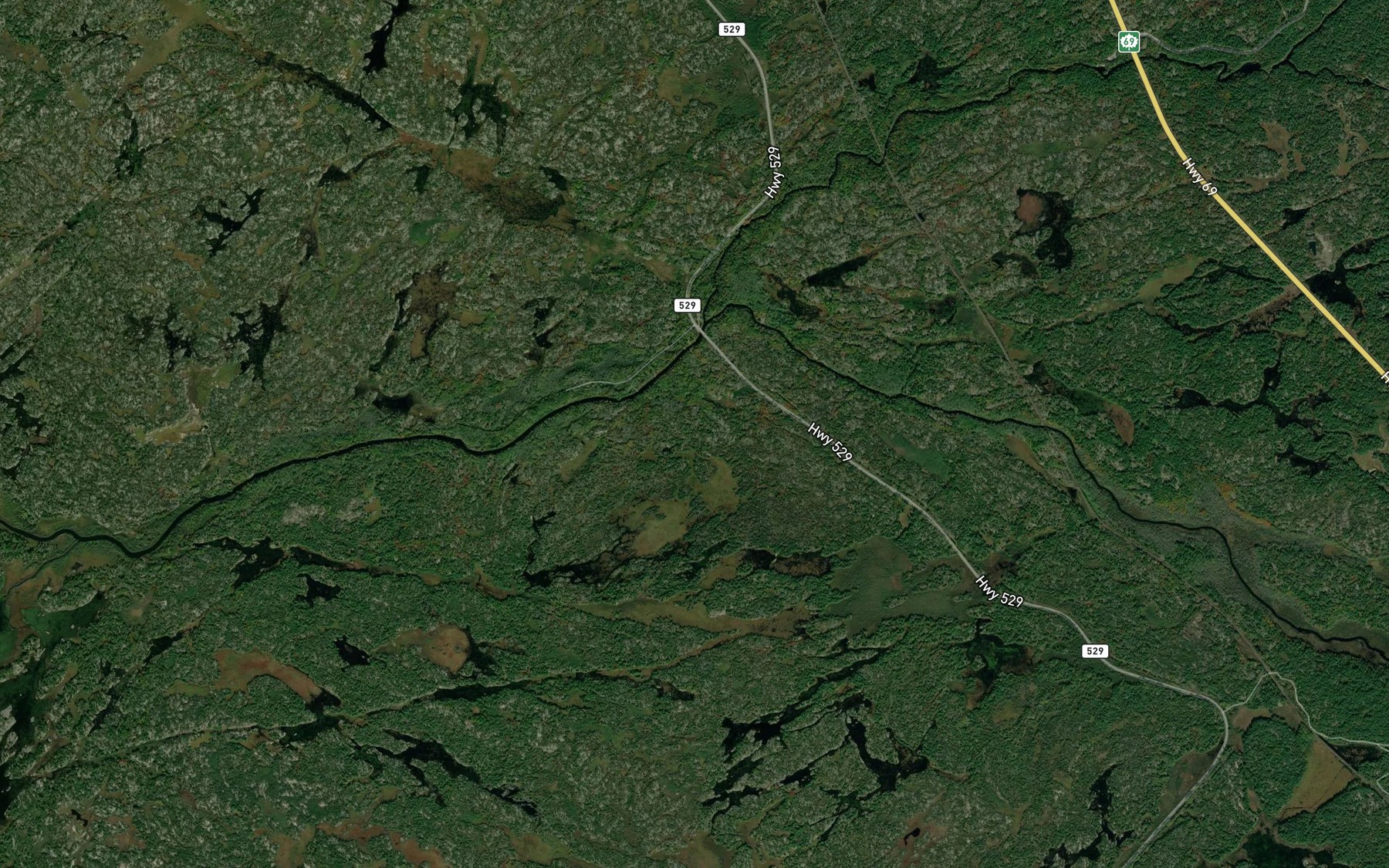 Satellite map of the Harris River