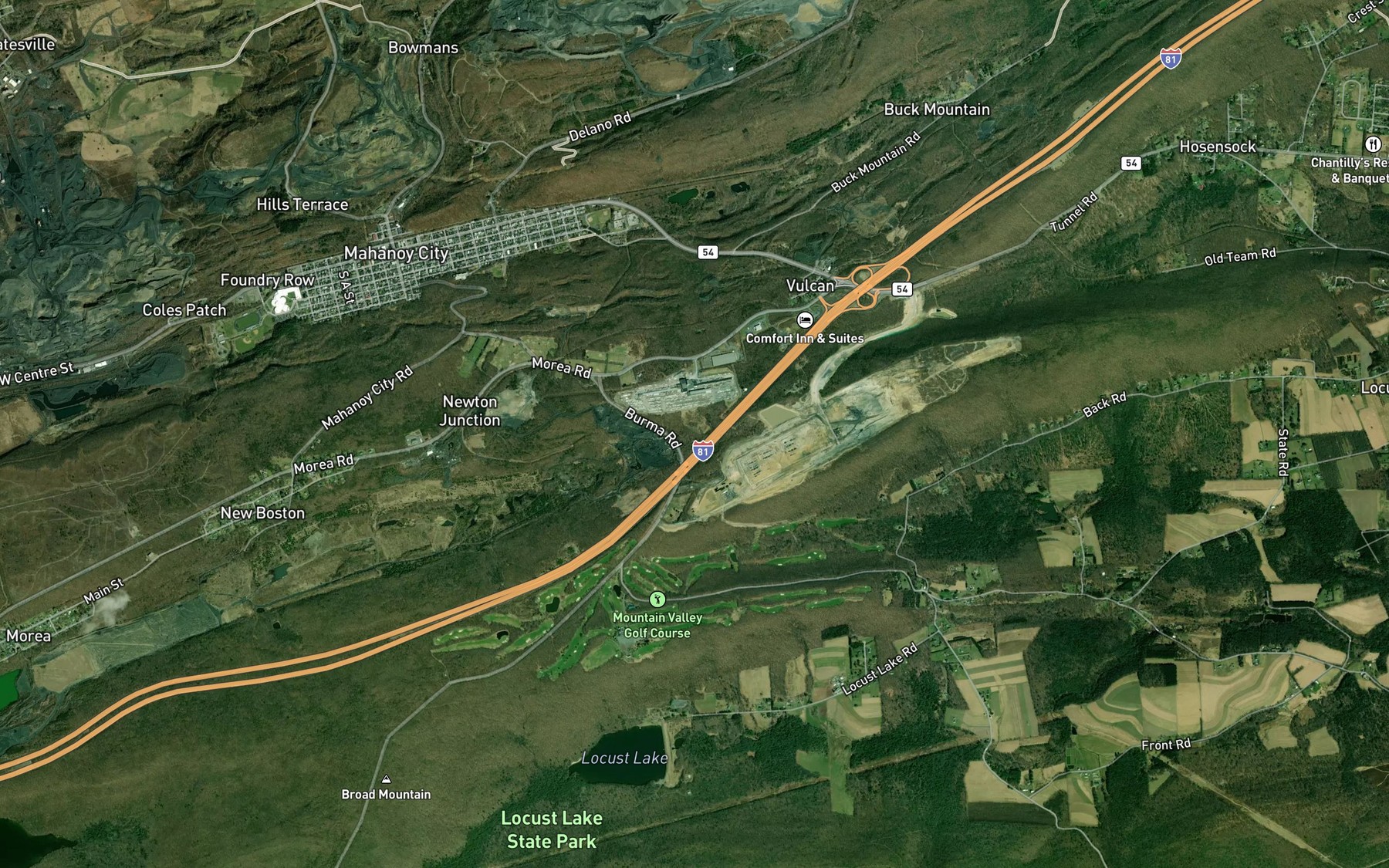 Satellite map of the Broad Mountain Reservoir