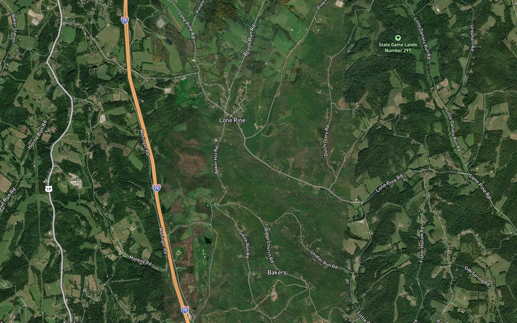 Satellite map of the Brush Run