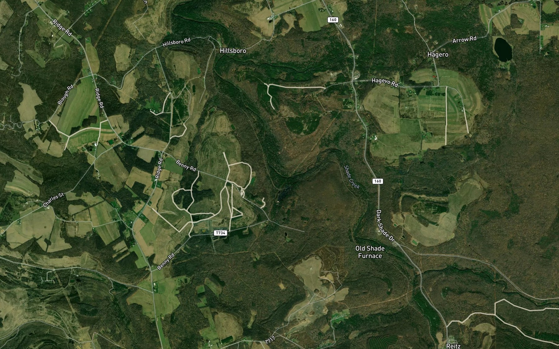 Satellite map of the Hinson Run
