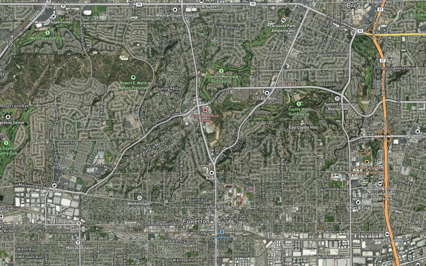 Satellite map of the Brea Reservoir