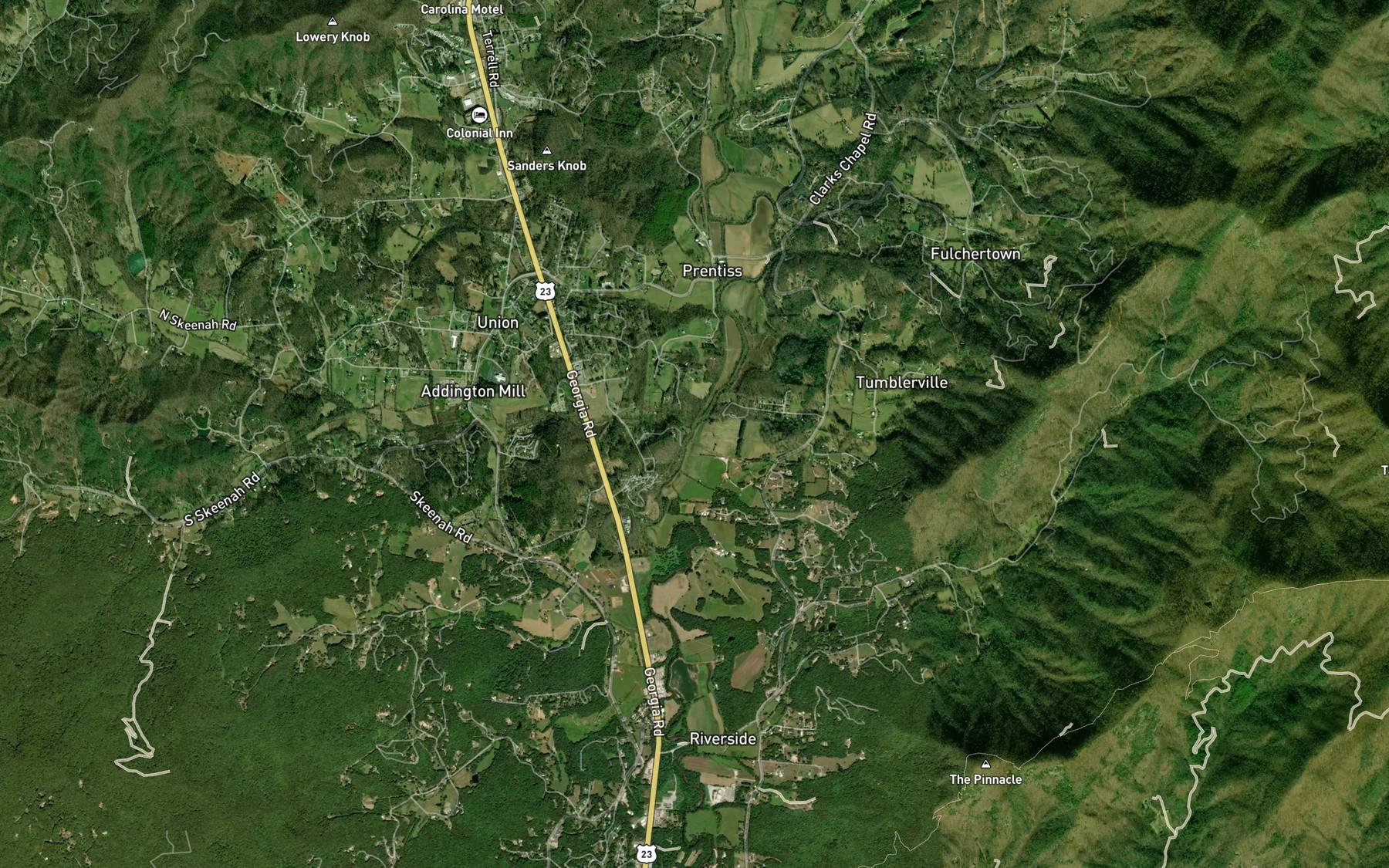 Satellite map of the Skeenah Creek