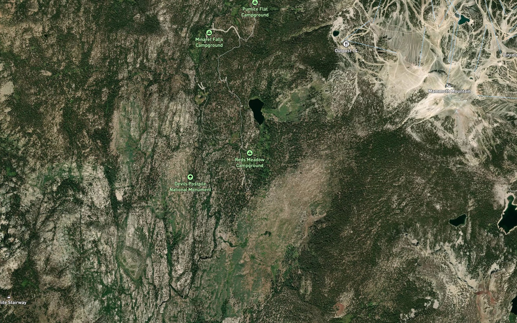 Satellite map of the Reds Meadow Hot Springs