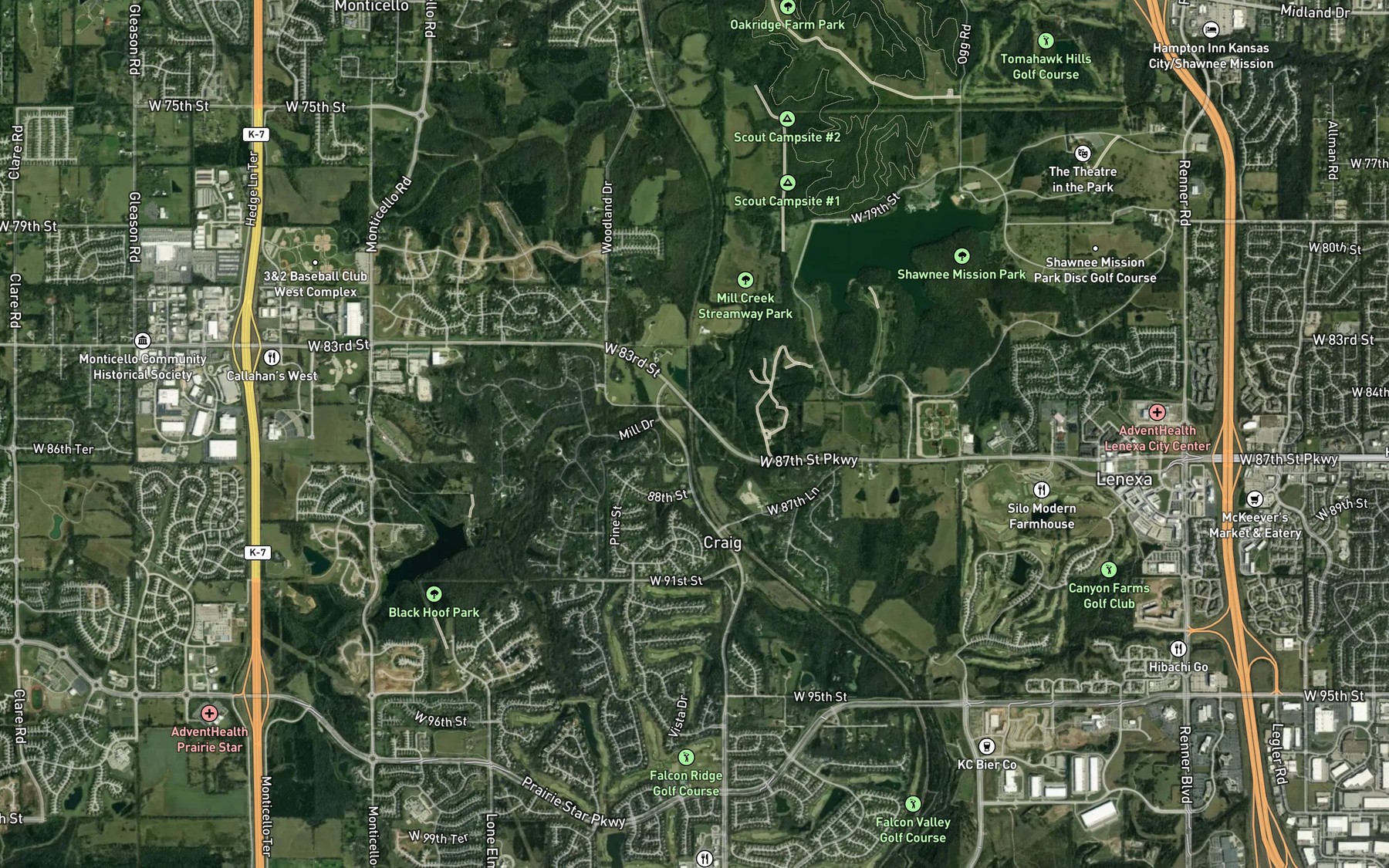 Satellite map of the Coon Creek