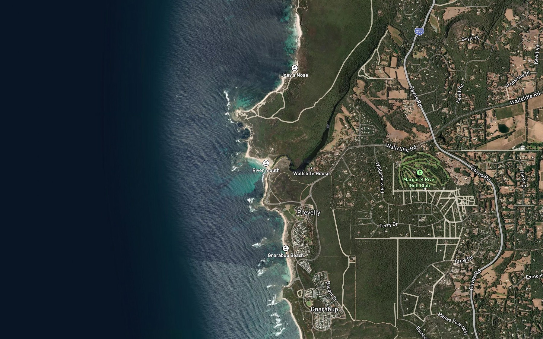 Satellite map of the Margaret River Mouth