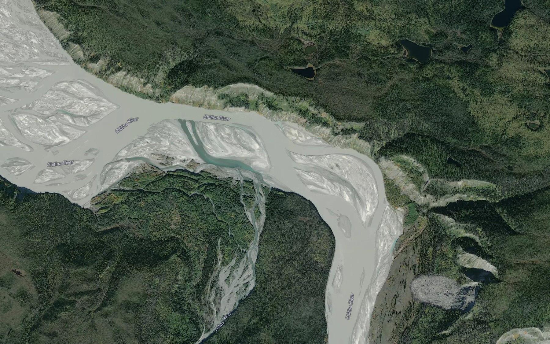 Satellite map of the Tebay River