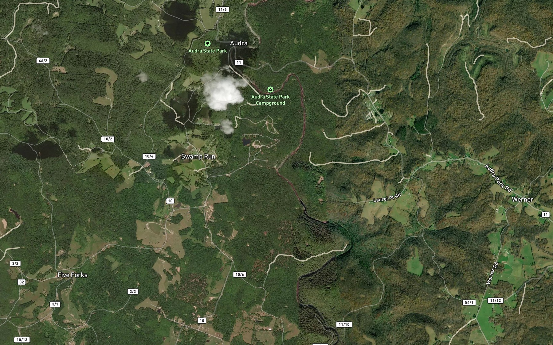 Satellite map of the Swamp Run