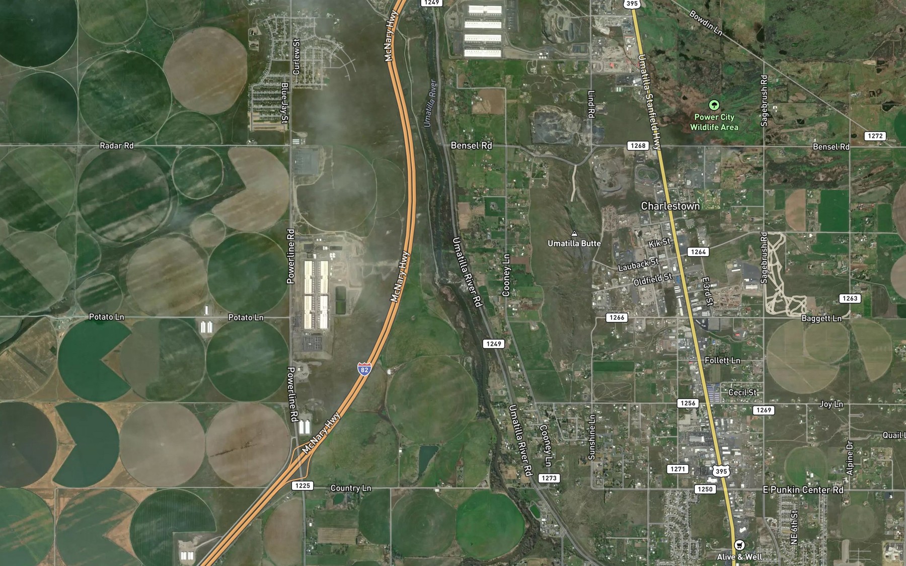 Satellite map of the Three Mile Falls Pool