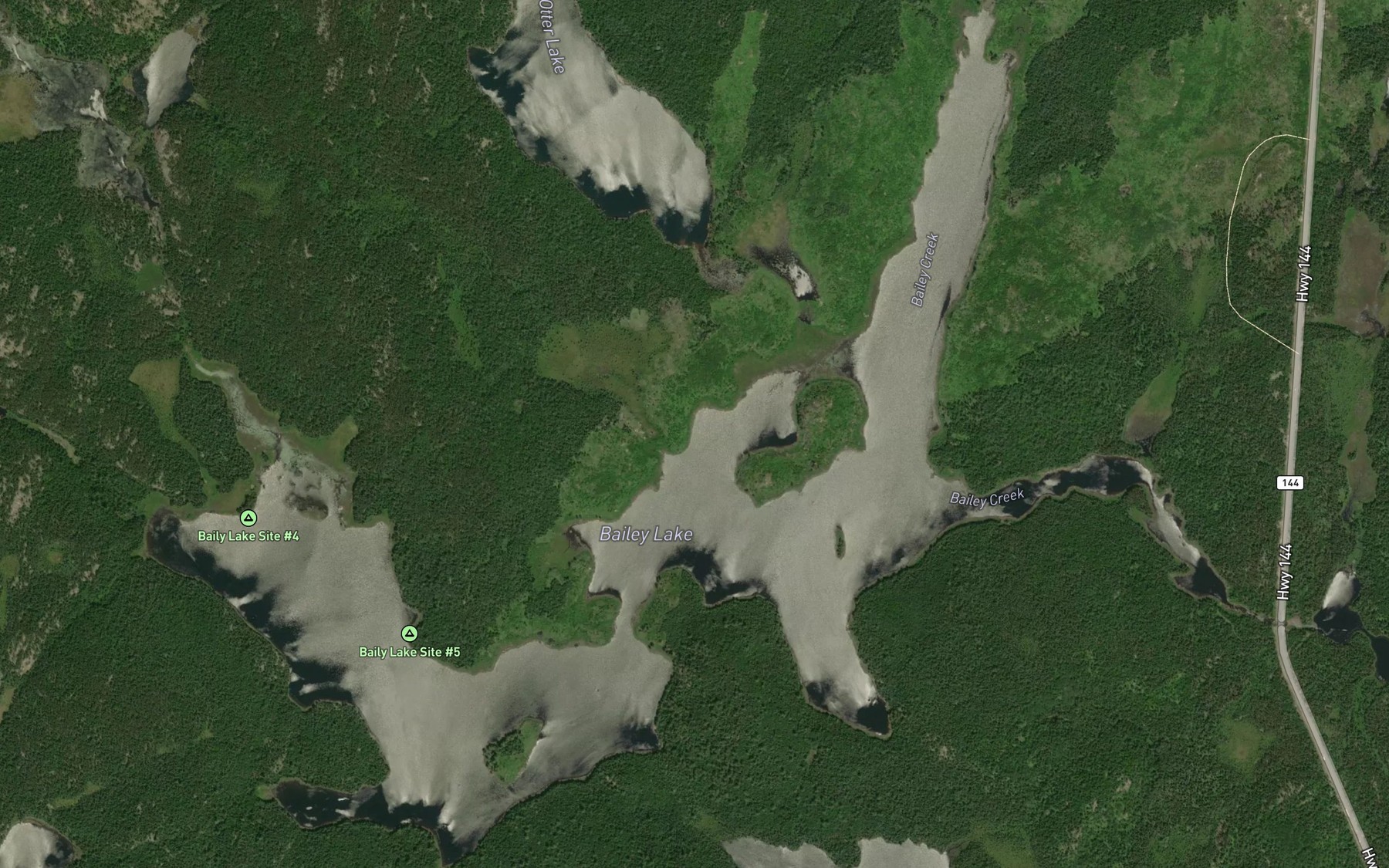 Satellite map of the Bailey Lake
