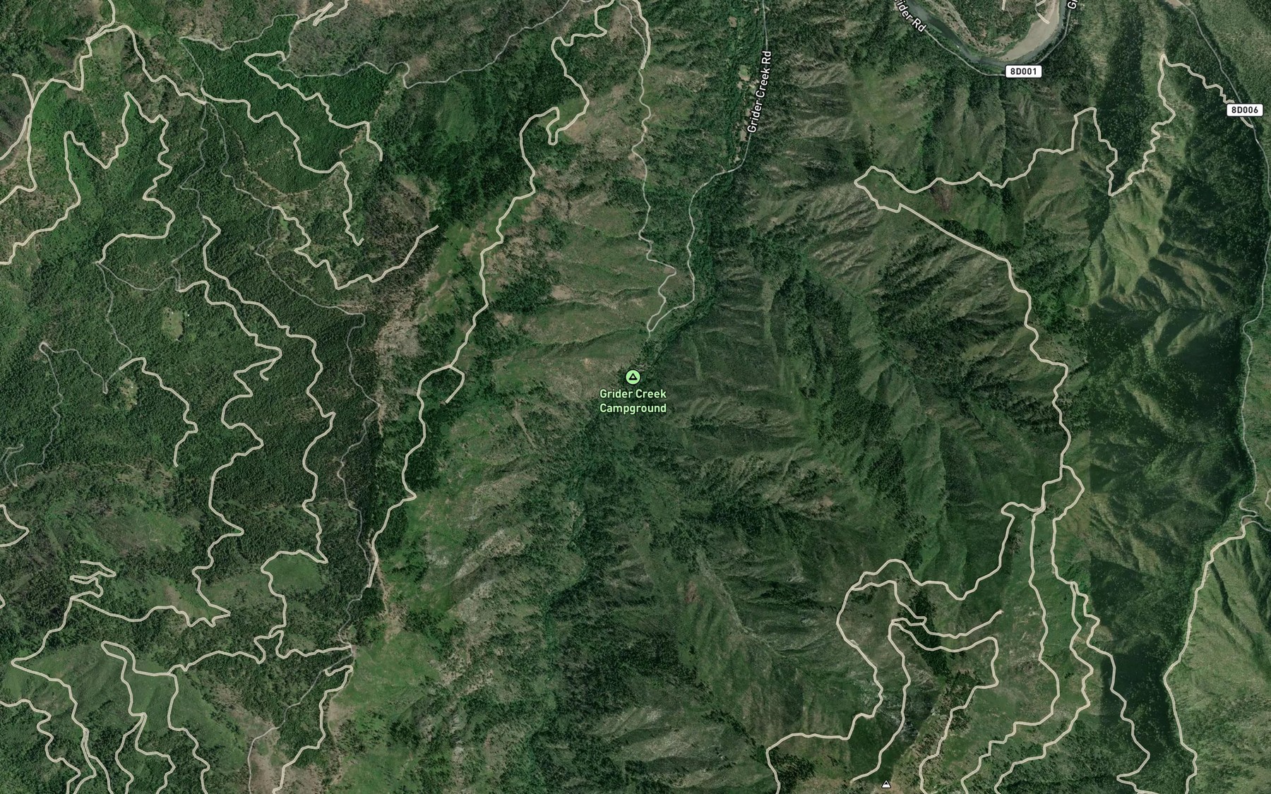 Satellite map of the No Name Creek