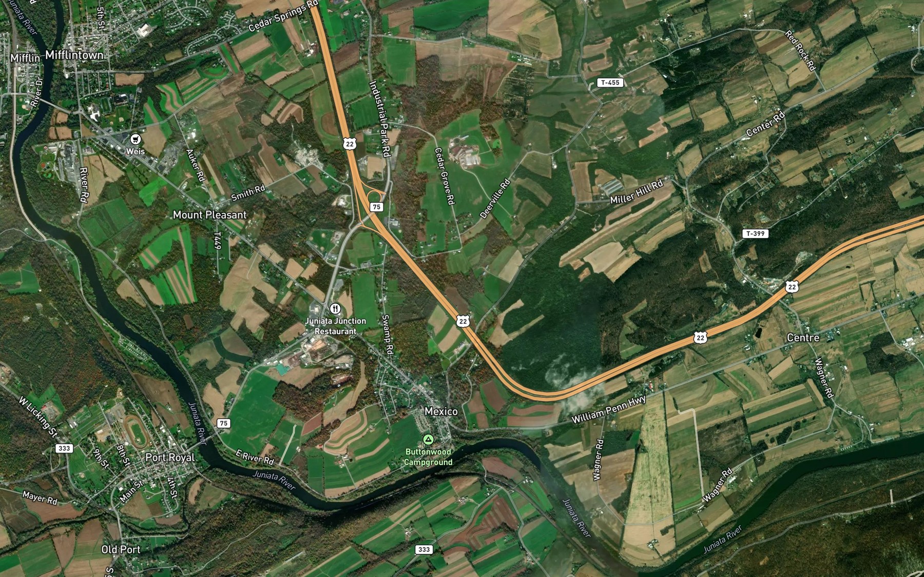 Satellite map of the Cedar Spring Run